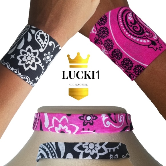 Jewelry - 2pcset  Hot Pink / Black Bandana Adjustable